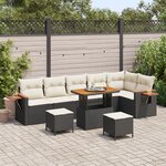 Ensemble de canapé de jardin 9 pièces avec coussins noirs en poly rotin