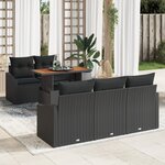 vidaXL Ensemble de Salle à Manger de Jardin 6 Pièces avec Coussins Noir Poly Rattan Acacia