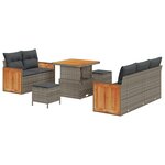 Canapé de jardin 8 pièces avec coussins en rotin poly gris et acacia