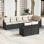 Set de canapé de jardin 8 pièces avec coussins noir poly rotin