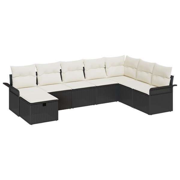 Ensemble de canapés de jardin 8 pièces avec coussins en poly rotin noir