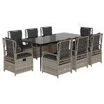 vidaXL Ensemble à manger de jardin et coussins 9 Pièces gris clair rotin