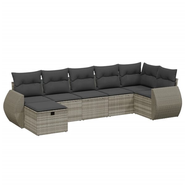 vidaXL Salon de jardin avec coussins 7 Pièces gris clair résine tressée