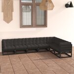 vidaXL Salon de jardin 7 Pièces avec coussins noir bois de pin massif