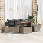 vidaXL Ensemble de salle à manger de jardin de 6 pièces avec coussins gris en poly rattan et acacia