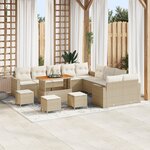 Set de Sofa de jardin vidaXL 14 pièces avec coussins Beige Poly Rattan Acacia