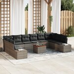 vidaXL Ensemble de canapé de jardin de 11 pièces avec coussins gris en polyrotin