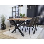 2 chaises de salle à manger en microfibre gris avec pieds noirs