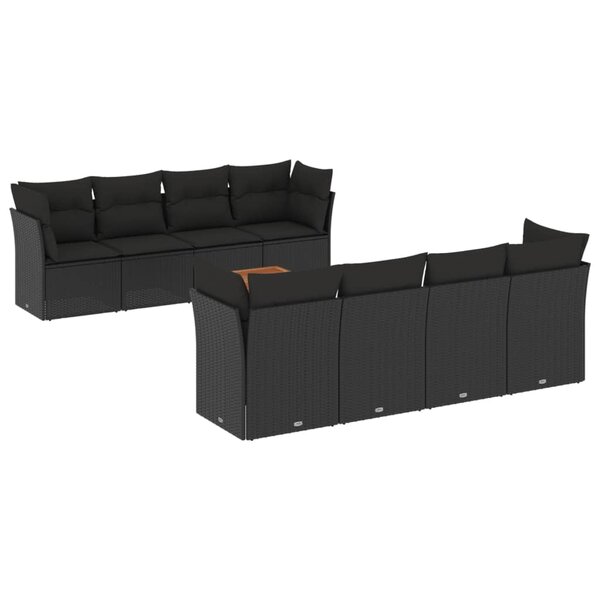 vidaXL Salon de jardin 9 Pièces avec coussins noir résine tressée