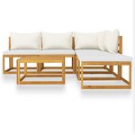 Salon de jardin meuble d'extérieur ensemble de mobilier 6 pièces avec coussin crème bois d'acacia solide 02_0016624