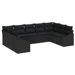vidaXL Ensemble de canapé de jardin 9 pièces avec coussins noir poly rotin