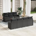 Ensemble de Sofa de Jardin 8 Pièces avec Coussins Noir Poly Rotin Acacia vidaXL