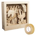 Cadre bois à motif 3D Paresseux 24 x 24 cm + masking tape doré à paillettes 5 m