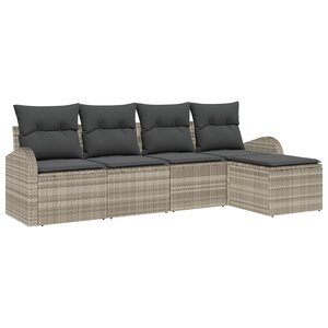 Ensemble de canapé de jardin vidaXL 5 pièces avec coussins gris clair en poly rotin