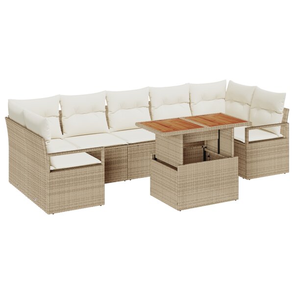 Ensemble de canapé de jardin 8 pièces avec coussins beige en poly rotin