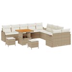 Ensemble de canapé de jardin 13 pièces avec coussins beiges en polyrotin