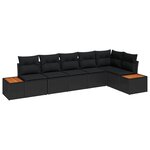 Ensemble de Canapé de Jardin 6 Pièces avec Coussins Rattan Poli Noir Acacia
