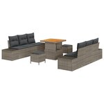 vidaXL Ensemble de Canapés de Jardin 9 Pièces avec Coussins Rattan Poly Gris Acacia