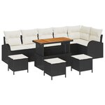 Ensemble de Canapé de Jardin 10 Pièces avec Coussins Noir Poly Rattan Acacia