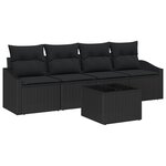 vidaXL Set de Salle à Manger de Jardin de 5 pièces avec Coussins Rattan Poly Noir