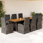 vidaXL Ensemble à manger de jardin 9 Pièces coussins gris résine tressée