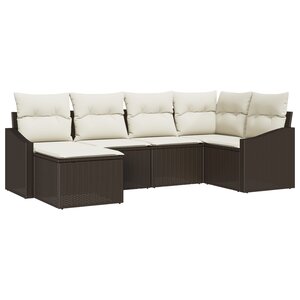 vidaXL Ensemble de salle à manger de jardin 6 pièces avec coussins en poly rattan marron
