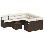 vidaXL Ensemble de Canapé de Jardin 9 Pièces avec Coussins Rattan Poly Marron
