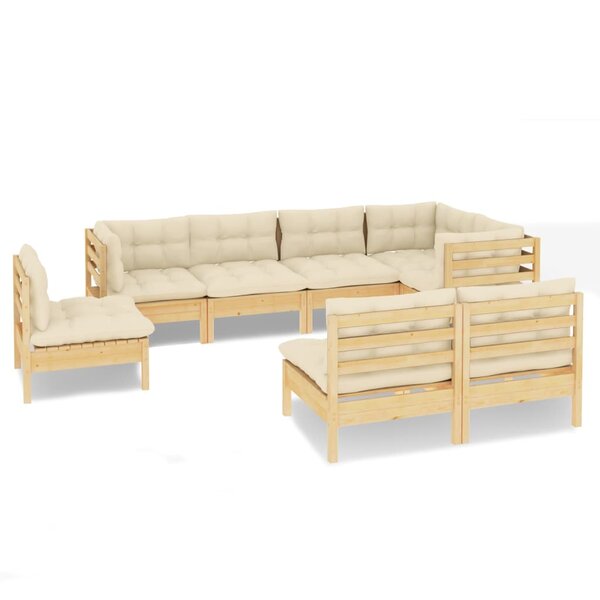 vidaXL Salon de jardin 8 Pièces avec coussins crème Bois de pin massif