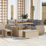 Ensemble de 8 pièces de canapés de jardin avec coussins beige en rotin poly acacia