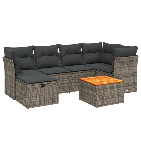 vidaXL Salon de jardin avec coussins 7 Pièces gris résine tressée