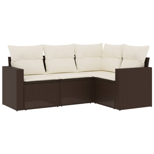 vidaXL Salon de jardin 4 Pièces avec coussins marron résine tressée