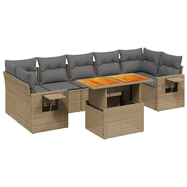vidaXL Salon de jardin avec coussins 8 Pièces beige résine tressée