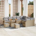 Ensemble de canapé de jardin 12 pièces avec coussins Beige Poly Rattan Acacia