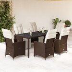 vidaXL Ensemble de bistro de jardin 7 Pièces coussins marron poly rotin