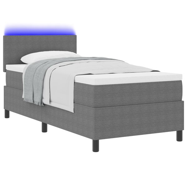 vidaXL Lit avec sommier à ressort avec matelas & lumière LED Gris 90x200 cm Tissu velours côtelé