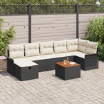 Ensemble de Canapés de Jardin 8 Pièces avec Coussins en Noir Rattan Poly