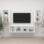 vidaXL Meubles TV muraux 4 Pièces Blanc Bois d'ingénierie