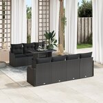 Ensemble de Sofa de Jardin de 8 Pièces avec Coussins Noir Poly Rattan