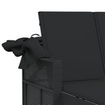 vidaXL Chaise longue double et auvent et coussins noir résine tressée