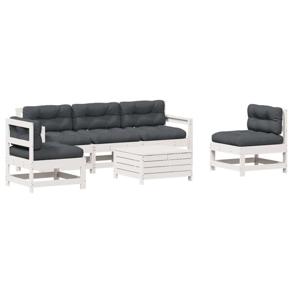 vidaXL Salon de jardin avec coussins 6 Pièces blanc bois de pin massif