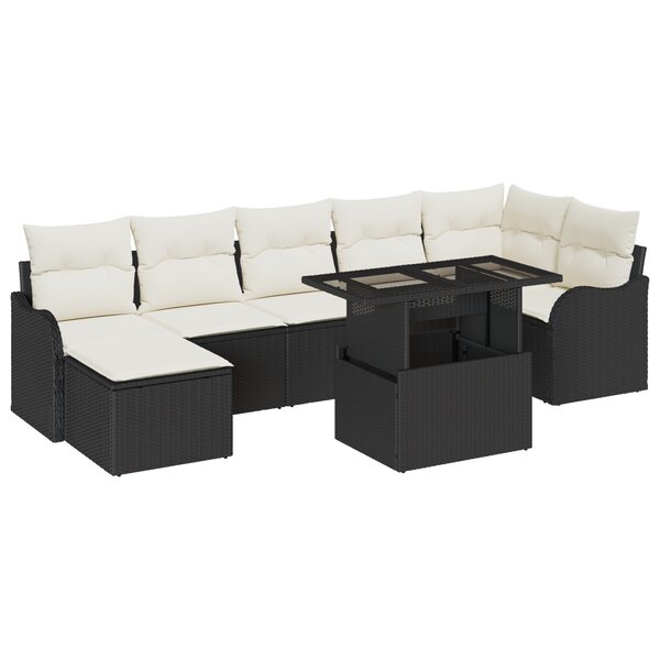 Ensemble de canapé de jardin 8 pièces Noir en poly rattan