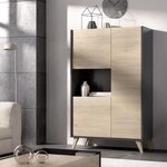 Buffet haut - graphite et chêne - 3 portes + 1 niche - NESS - 81 x 43 x 135 cm