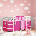 vidaXL Lit mezzanine enfants et rideaux rose 90x200cm bois pin massif