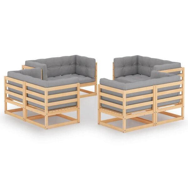 vidaXL Salon de jardin 8 Pièces avec coussins Bois de pin massif