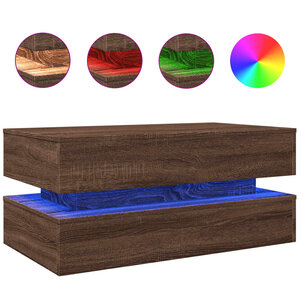 vidaXL Table basse avec lumières LED chêne marron 90x50x40 cm
