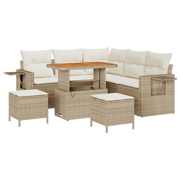 Ensemble de Canapés de Jardin vidaXL 8 Pièces avec Coussins Beige Polyrotin Acacia