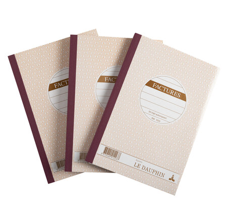 Lot De 3 Manifolds Factures - Papier Autocopiant - Triplicata (1 Original Et 2 Copies) - 50 Feuilles - Format 21 X 14 8 Cm - Couverture Vernie - Avoine - X 14 - Le Dauphin