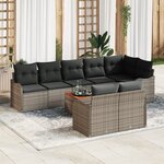 vidaXL Ensemble de Canapés de Jardin 9 Pièces avec Coussins Gris Rattan Acacia