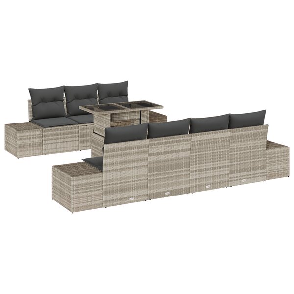 vidaXL Ensemble de Canapé de Jardin de 8 Pièces avec Coussins en Poly Rattan Gris Clair