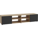 Meuble TV PILVI- chêne et noir - 2 Portes + 4 niches - 180 x 42 x 37 cm